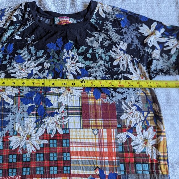 Johnny Was Shirt Plaid Navy Blue Ona Raglan Floral Tee Top Bamboo Red - Picture 8 of 8